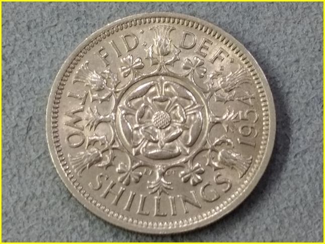 【イギリス 2シリング 硬貨/1954年】 英国 TWO SHILLINGS 白銅貨/エリザベス2世/旧硬貨/コイン/ 古銭の画像2