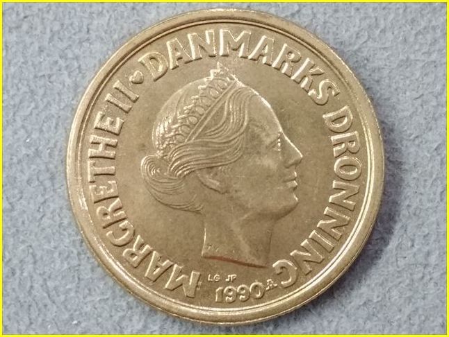 【デンマーク 20クローネ 硬貨/1990年】 20 KRONER/マルグレーテ2世/アルミニウム青銅貨/コイン/クローナの画像3