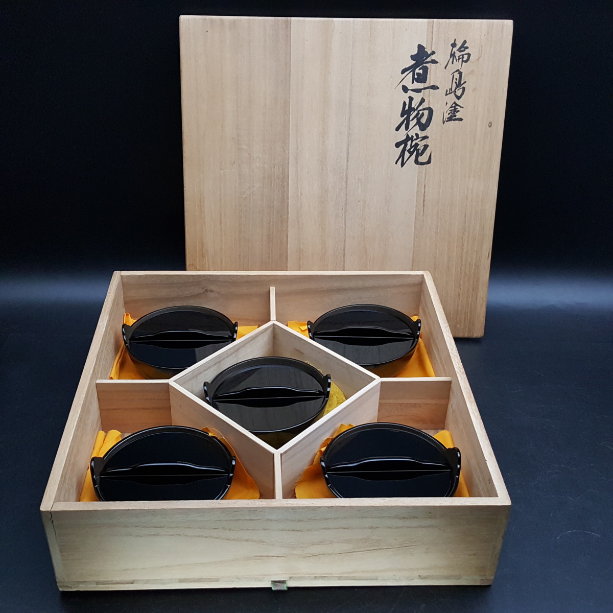 【宝蔵】最高級 輪島塗 極めて美品 内銀 蒔絵鍋型煮物椀 御椀 5客 13cm 懐石道具 共箱_画像2