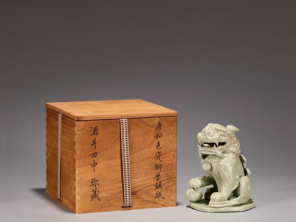 唐代越窯陶磁器秘色青瓷獅獣鎮紙仁染付置物擺件古賞物古美術中国