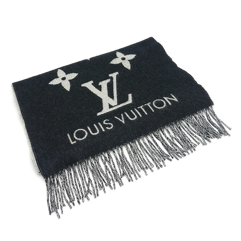 ルイヴィトン Louis Vuitton LV エシャルプ・レイキャビック M71040 カシミヤ100% ノワール ブラック×グレー マフラー
