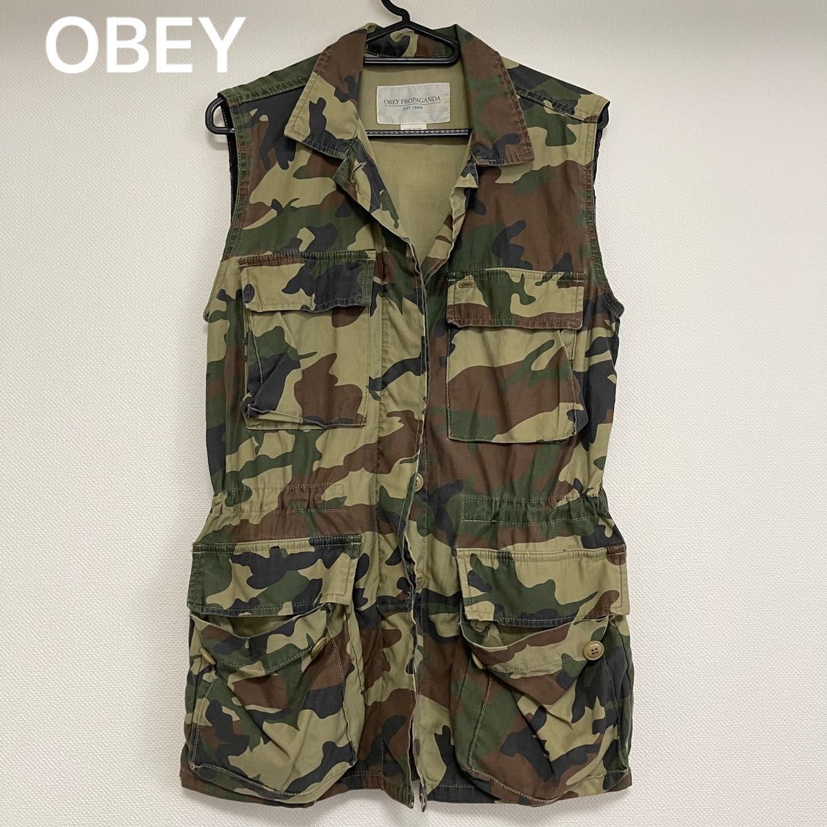 【OBEY】袖なし迷彩ジャケット ベスト アメリカストリートファッションブランド ビンテージ ミリタリーベスト 男女兼用