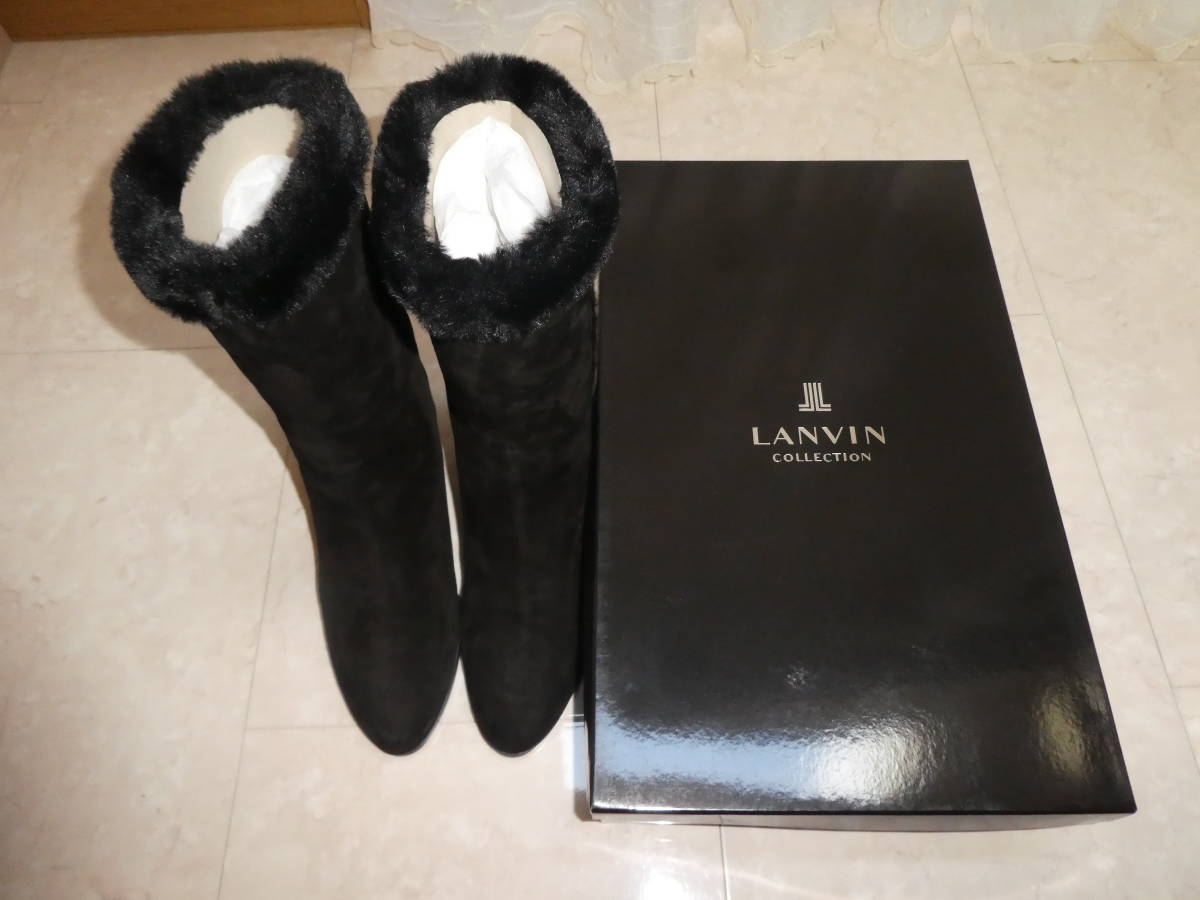 新品未使用品 LANVIN en bleu ランバン オン ブルー ブーツ 25cm ブラック 黒 スエード 内ボア ファー レディース 靴_画像9