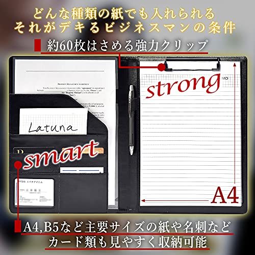 [Latuna] バインダー A4 革 クリップボード プレゼント ギフト 贈り物 PU 高級感 クリップ ファイル 二つ折り 多機能 ペンホル_画像4