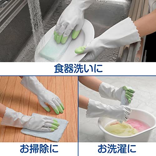 【まとめ買い】 ファミリー ビニール 手袋 うす手 指先抗ウイルス加工 Mサイズ グリーン×6個 掃除 洗濯 食器洗い用_画像6