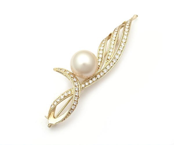 [ green shop pawnshop ] Mikimoto pearl * diamond brooch 11.2mm K18YG[ used ]