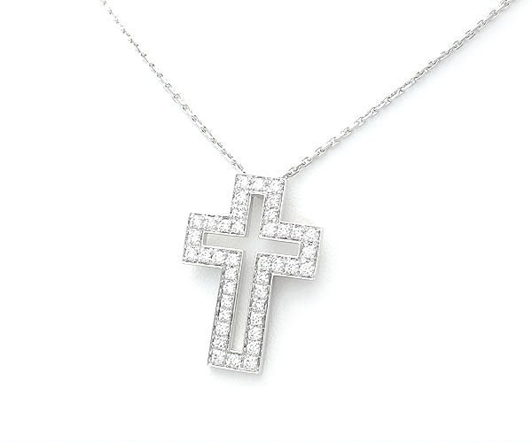 [ зеленый магазин ломбард ] Boucheron diamond Cross колье K18WG обычная цена 588000 иен [ б/у ]