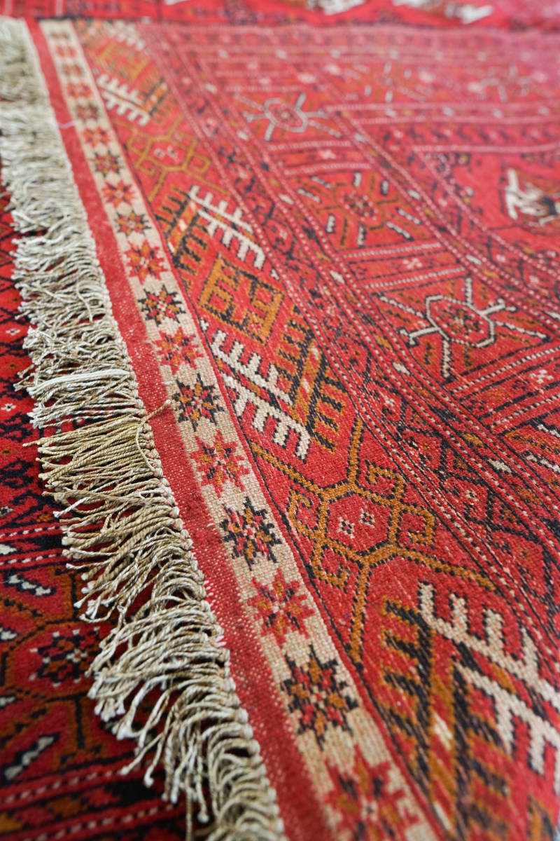 トルクメン絨毯 手織り トライバルラグ 部族絨毯 リビングラグ size