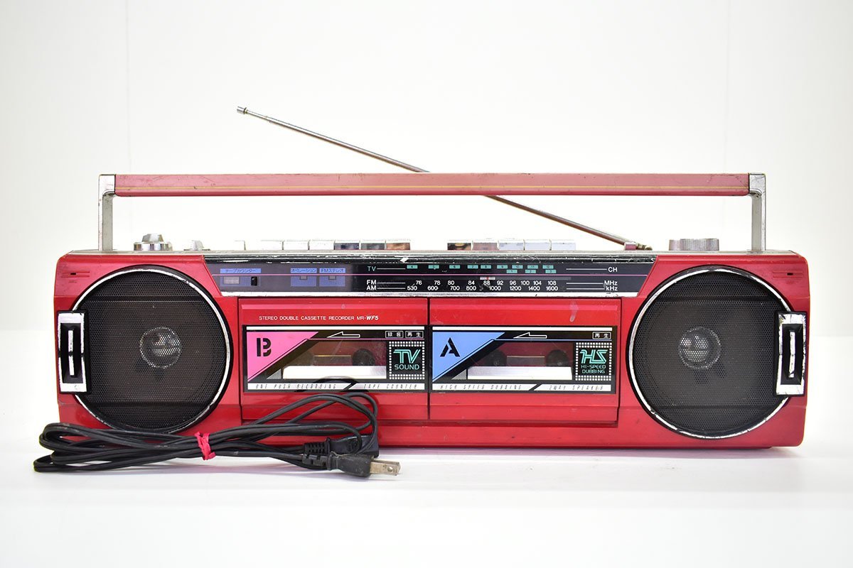 SANYO MR-WF5 ダブルラジカセ レッド ケーブル付き[サンヨー][Wカセット][RADIO CASSETTE RECORDER][昭和レトロ][当時物]Mの画像1