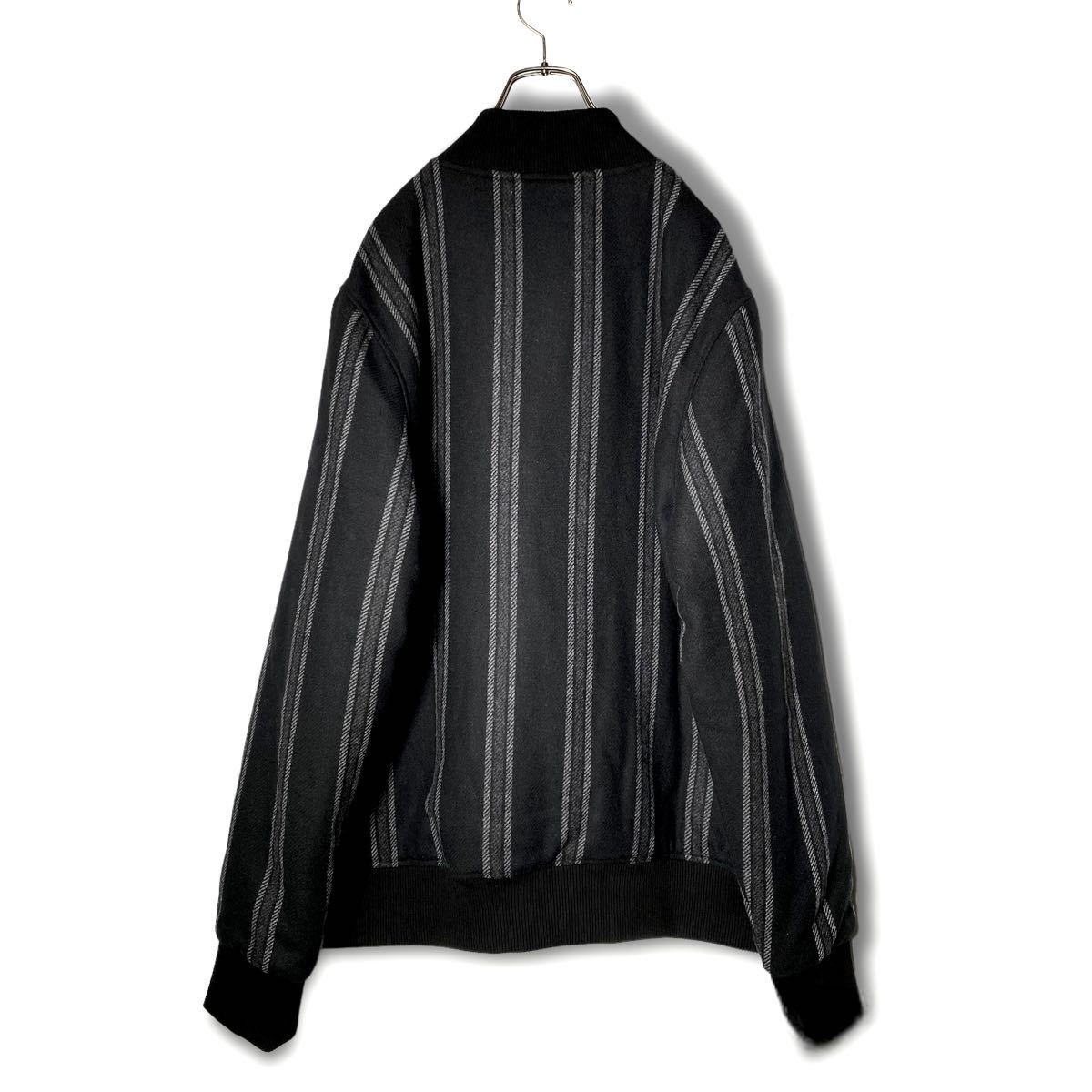 【新品タグ付き】★stussy/ステューシー★ウールブルゾン ジャケット★sizeXL 中綿入り ストライプ柄 オーバーサイズ 刺繍ロゴ 黒 ブラック