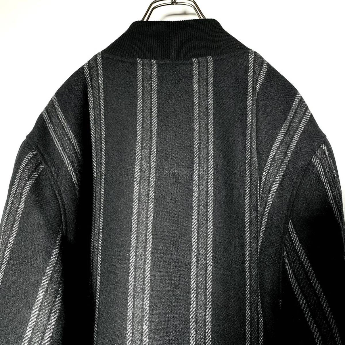 【新品タグ付き】★stussy/ステューシー★ウールブルゾン ジャケット★sizeXL 中綿入り ストライプ柄 オーバーサイズ 刺繍ロゴ 黒 ブラック