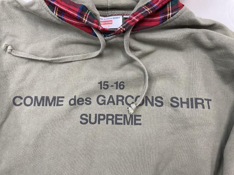 Supreme COMME des GARCONS SHIRT Hooded Sweatshirt 2015FW Olive Lサイズ コムデギャルソンシャツ / シュプリーム