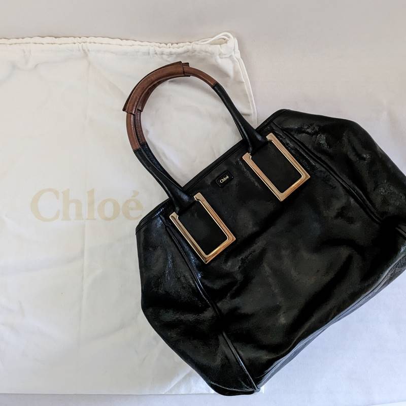 Chloe クロエ◆レザー◆ハンドバッグ トートバッグ◆黒 ブラック◆エテル◆バイカラー◆ゴールド金具◆A4サイズ◆通勤【送料無料】_画像3