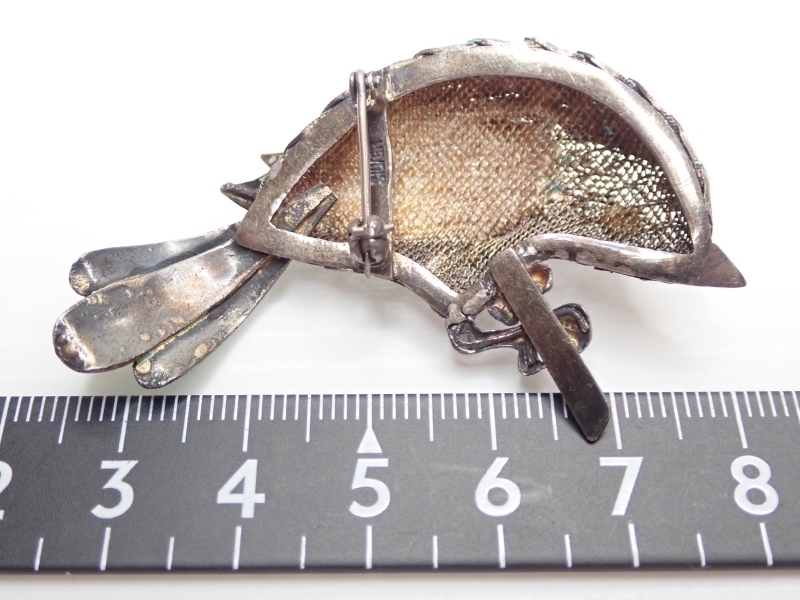 L157 Vintage серебряный брошь 7 сокровищ жердочка. птица SILVER аксессуары Vintage brooch