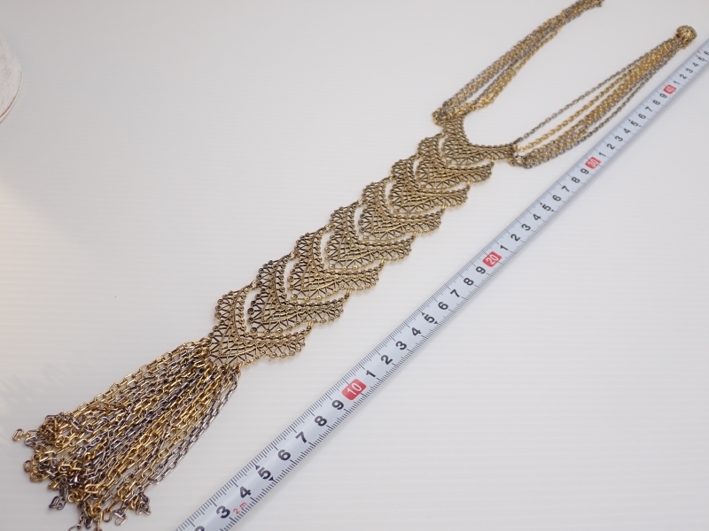 N563　ゴールドカラー　ネックレス　ドレス　ロングタイ　フリンジチェーン　40cm　ヴィンテージ　アクセサリー　Vintage necklace_画像6