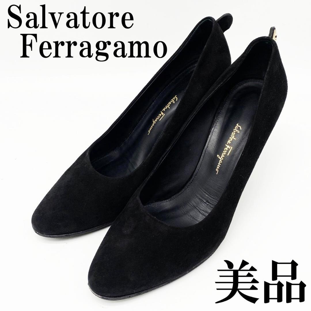 送料無料★【美品】Salvatore Ferragamo パンプス スエード ブラック