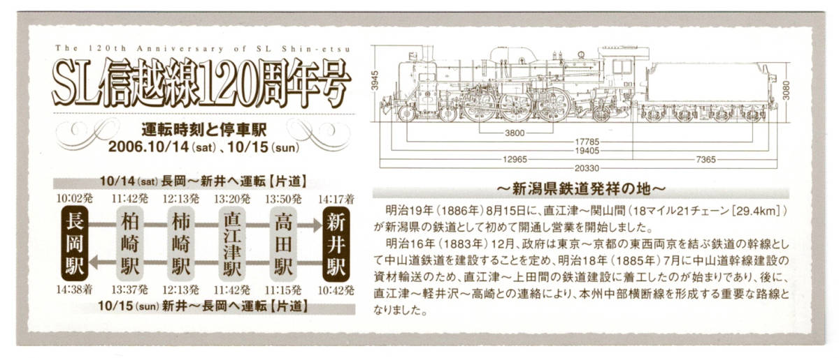 ★ＪＲ東日本★SL信越線120周年号　長岡⇒新井　記念乗車証_画像2