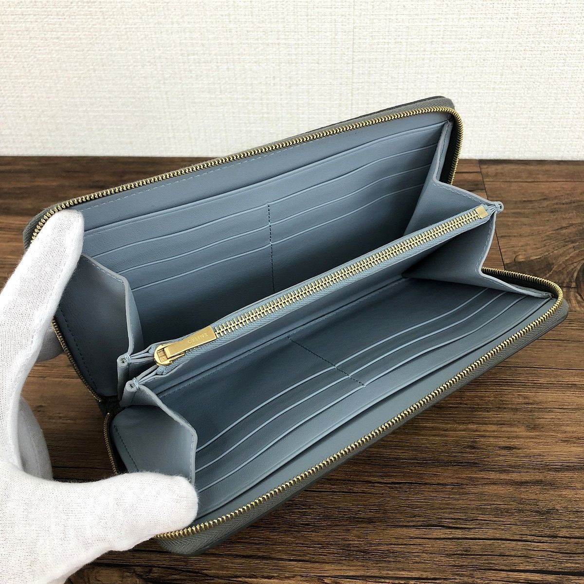 ☆送料無料☆ 未使用品 CELINE ラージジップウォレット グレー レザー