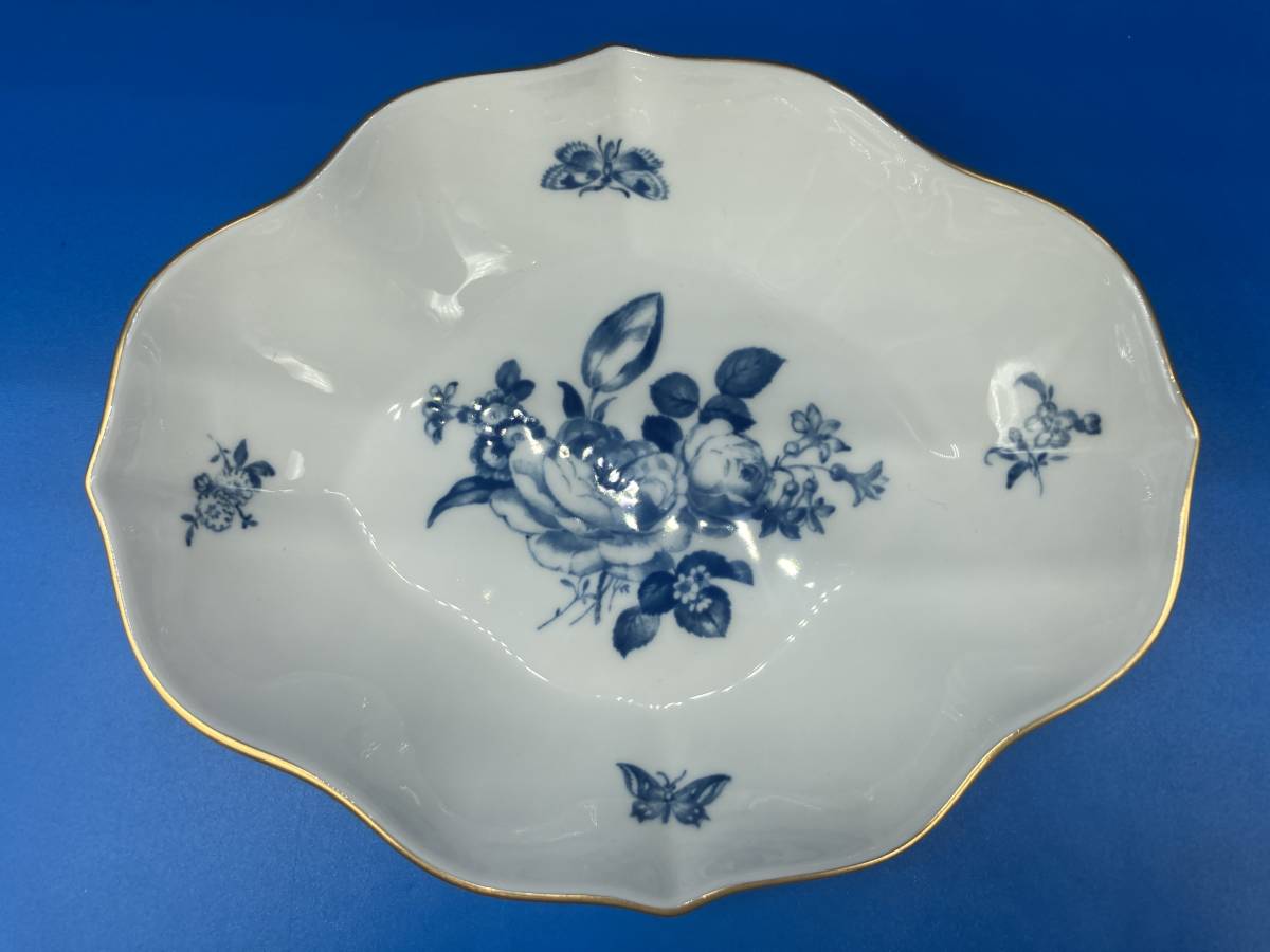 【未使用 保管品 箱なし】Meissen マイセン(ドイツ)　★ブルーフラワー プレート　★サイズ 192mm×151mm×高さ38mm_画像3