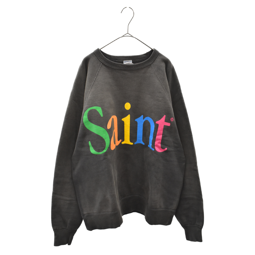 セントマイケル 22AW レインボーロゴプリントユーズド加工クルーネックスウェット クルーネックフロントプリントスウェット_画像1