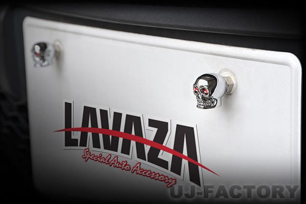 ★LAVAZA スカルヘッド ナンバーボルトorエアバルブ（ナンバボルトまたはエアバルブ用）★クローム x４個_※ナンバーボルトとして