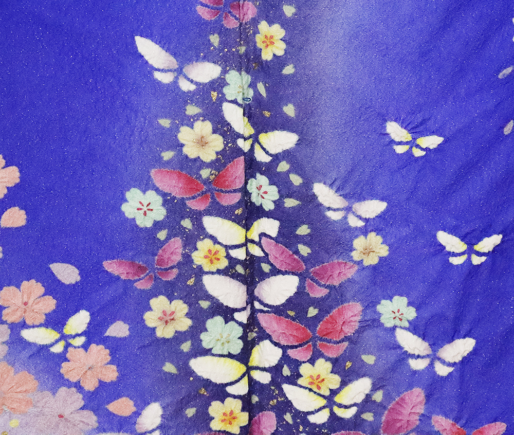 ヤフオク! - 絞り本振袖 正絹 紫 青 絞り蝶 桜 LLサイズ トー...