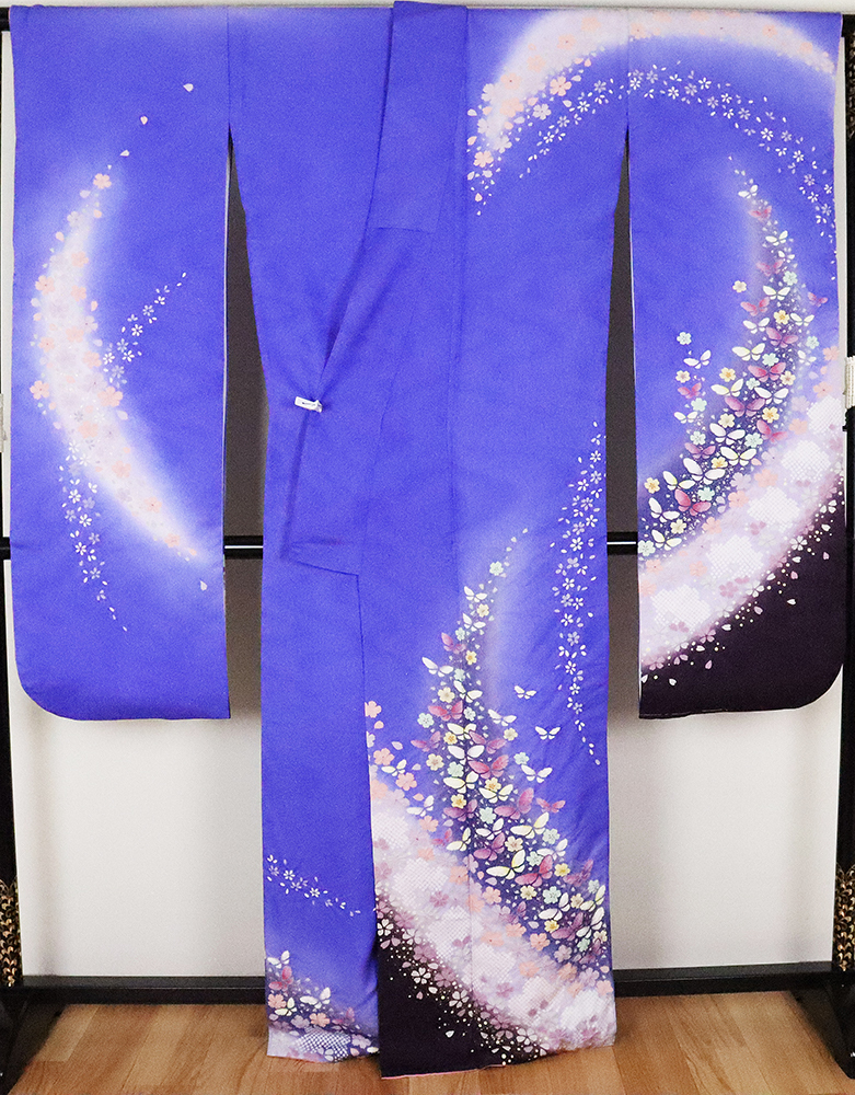 ヤフオク! - 絞り本振袖 正絹 紫 青 絞り蝶 桜 LLサイズ トー...