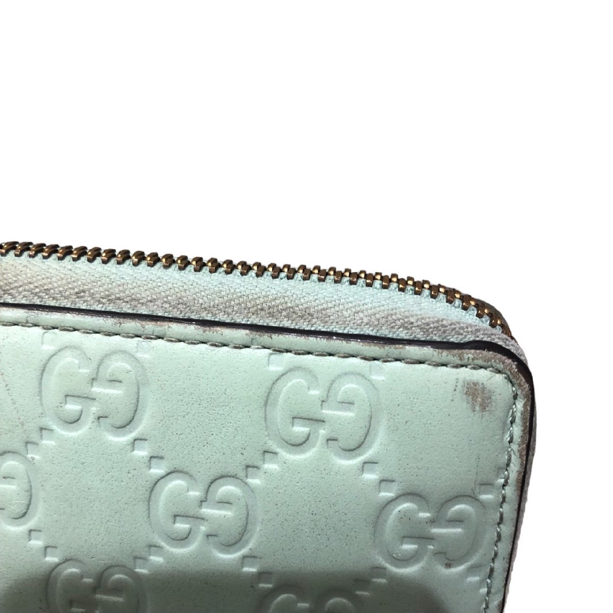 グッチ クリスタルアイ キャットヘッド GG柄 長財布 レザー ミントグリーン 548058_画像6