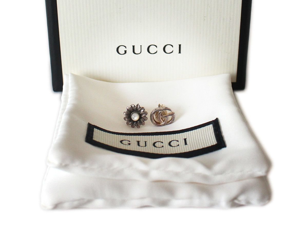 N7905 同様 極 GUCCI グッチ ピアス ダブルG フラワーピアス シルバー