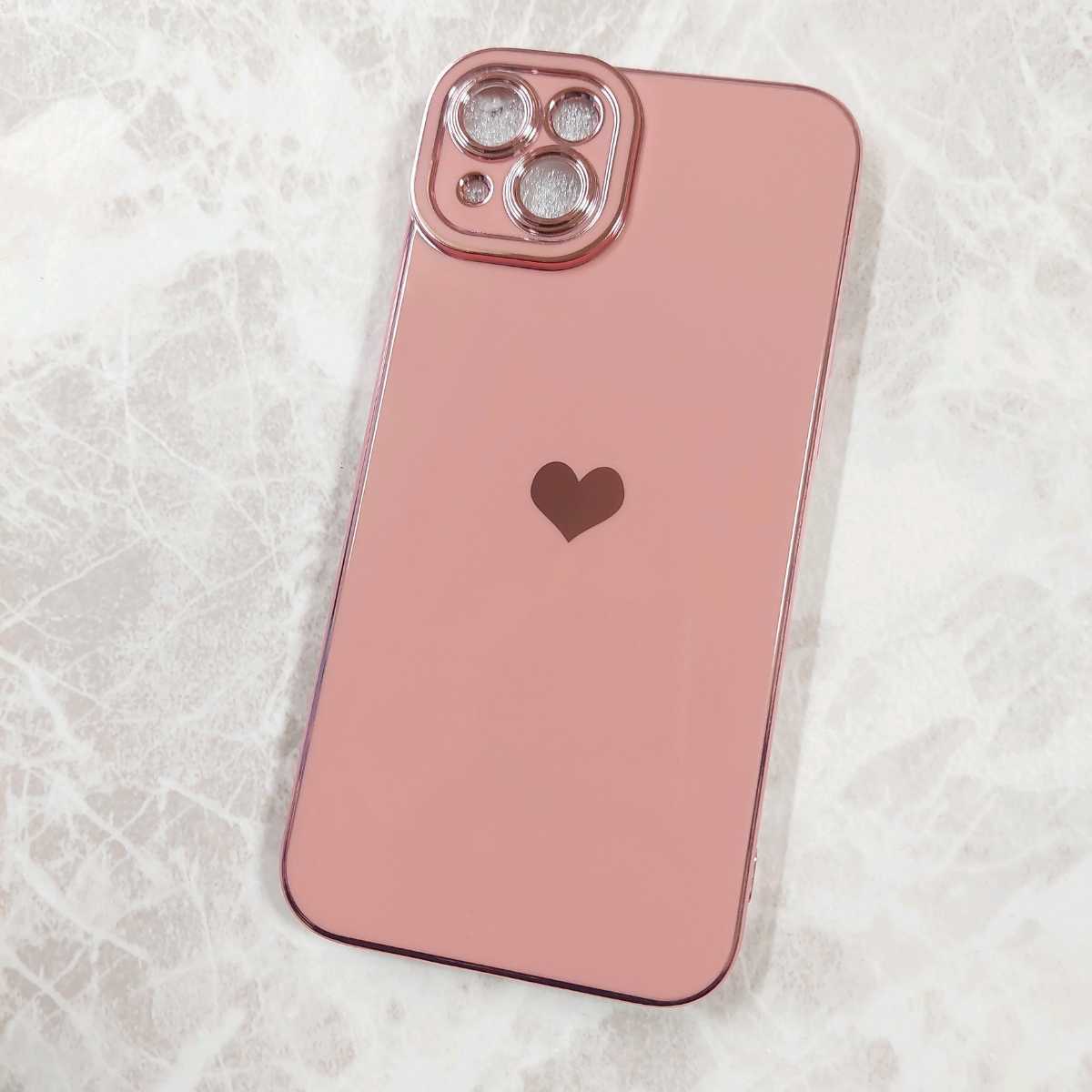 iPhone 14Plus case sombreness pink Heart brink .. plating manner 