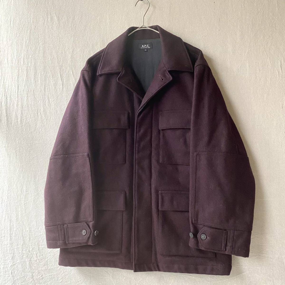 Французский A.P.C. Шерстяная куртка / S Burgundy Work Cover All Vintage 90-е евро O3-01019-3350