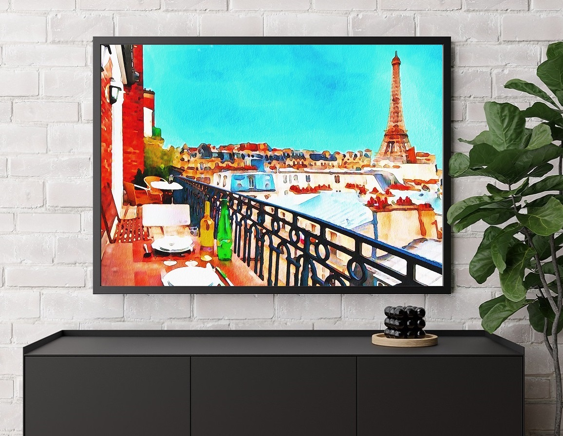 インテリアポスター フランス パリの風景 デジタルアートイラスト (テラスからのエッフェル塔) A3サイズ(297×420mm) as6_画像3
