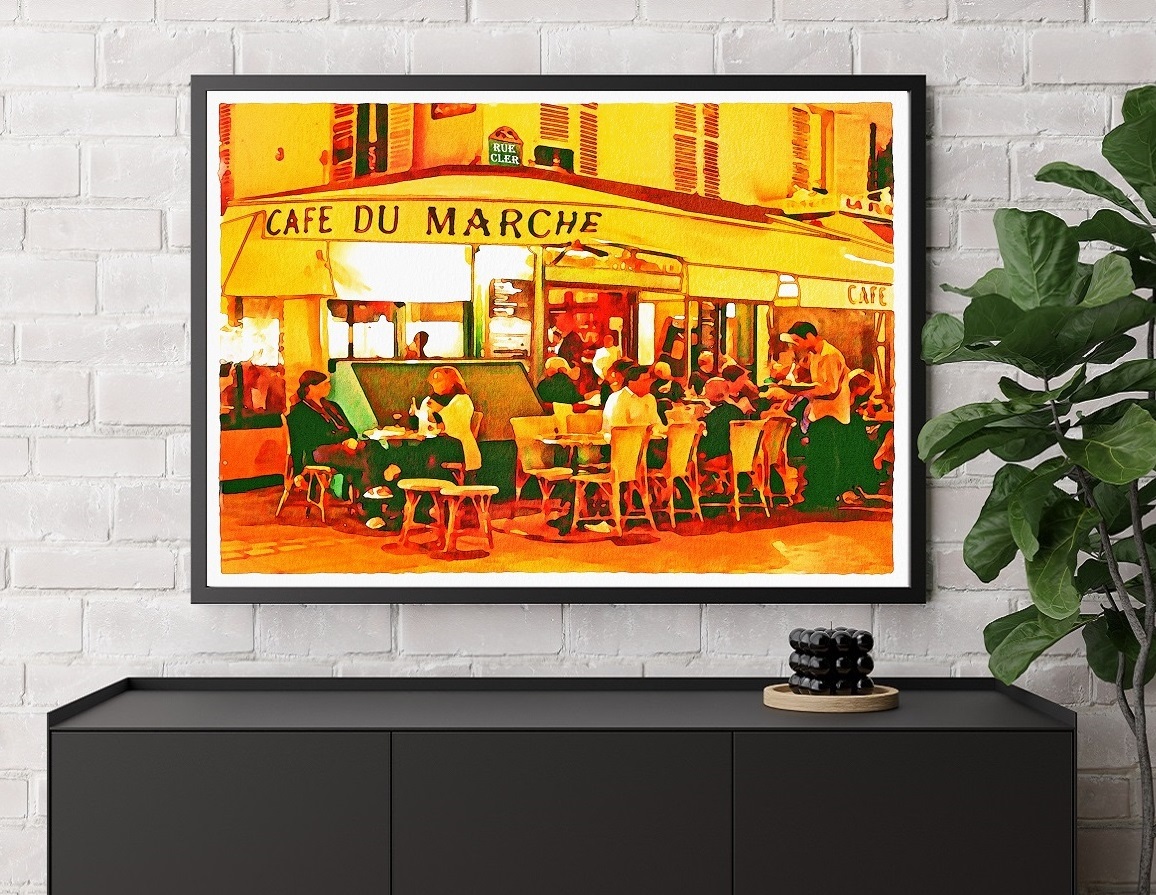 インテリアポスター フランス パリの風景 デジタルアートイラスト (街角のオープンカフェ) A3サイズ(297×420mm) as12_画像3