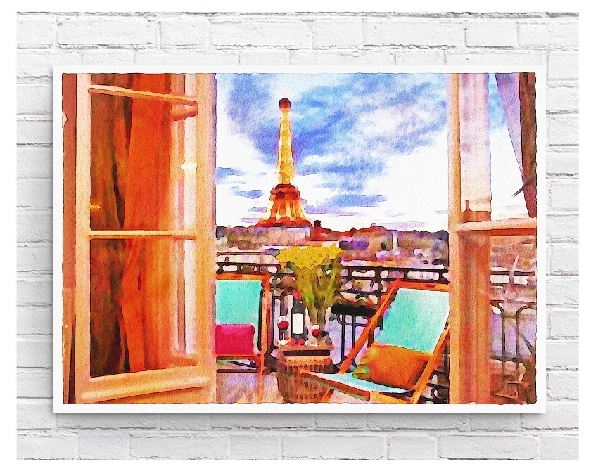 インテリアポスター フランス パリの風景 デジタルアートイラスト (窓から見えるエッフェル塔) A3サイズ(297×420mm) as2_画像1
