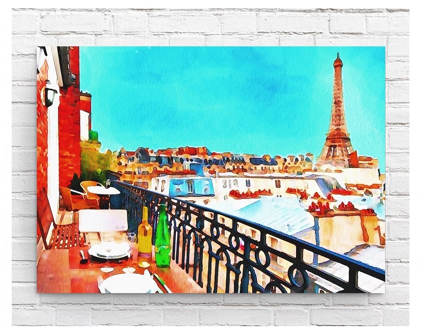 インテリアポスター フランス パリの風景 デジタルアートイラスト (テラスからのエッフェル塔) A3サイズ(297×420mm) as6_画像1