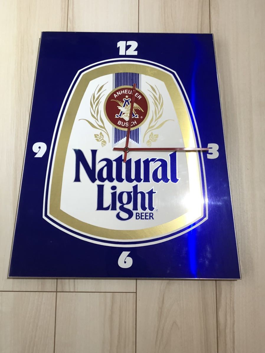 送料無料！Natural Light BEER ナチュラルライト ビール ウォールクロック ANHEUSER BUSCH スチール時計 ビール バーカウンター ガレージに