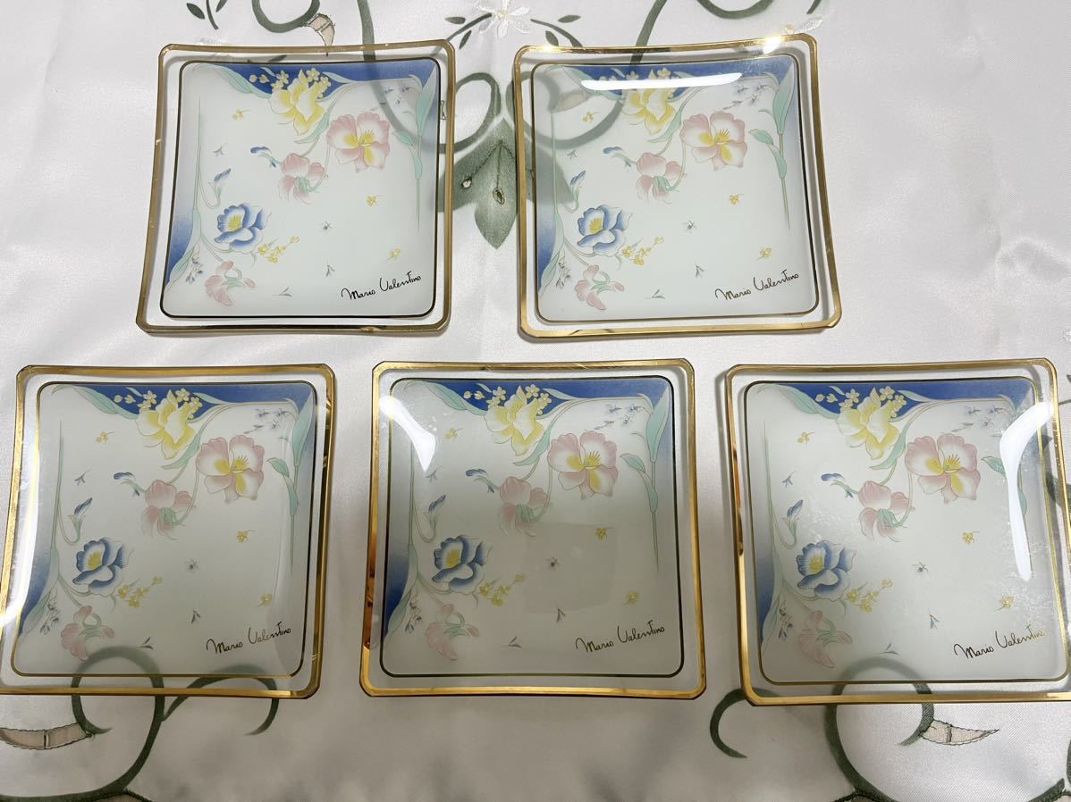 5枚セット マリオ・ヴァレンチノ バレンチノ 花柄ガラスプレート お皿