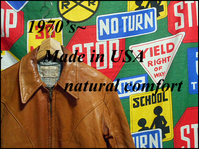 ★珍しいダブルネームの1着★Made in USA製アメリカ製natural comfortナチュラルコンフォートビンテージレザージャケット70s70年代40S~M位