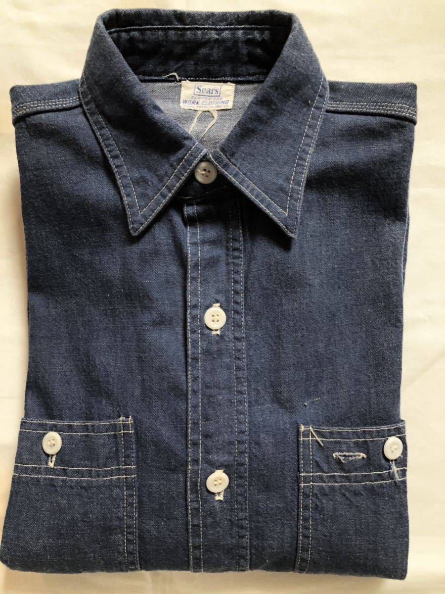 GOOD CONDITION !!1950's~SEARS VAT DYED DENIM WORK SHIRT GOOD CONDITION !!1950's~SEARS VAT DYED DENIM WORK SHIRT