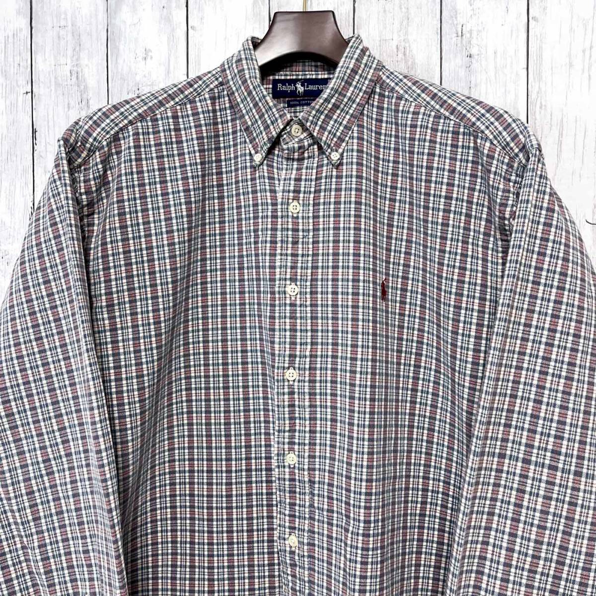 ラルフローレン Ralph Lauren 厚手 チェックシャツ 長袖シャツ メンズ ワンポイント Lサイズ 2-974_画像2