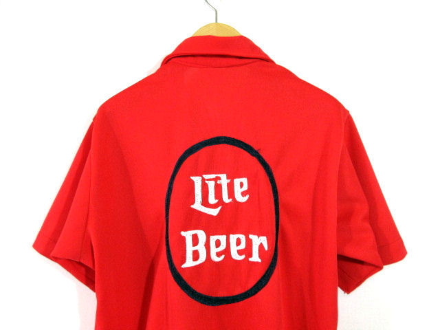 70s ビンテージ USA製【King Louie】Lite Beer チェーンステッチ 刺繍 ボーリングシャツ キングルイ ライトビール 企業系