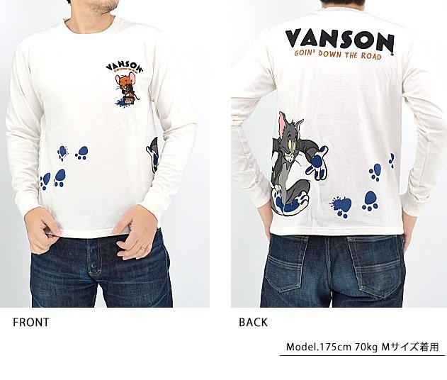 vanson×TOM＆JERRYコラボ 天竺ロングTシャツ◆vanson ホワイトXXLサイズ TJV-2232 バンソン ヴァンソン トムとジェリー 刺繍 長袖_画像3