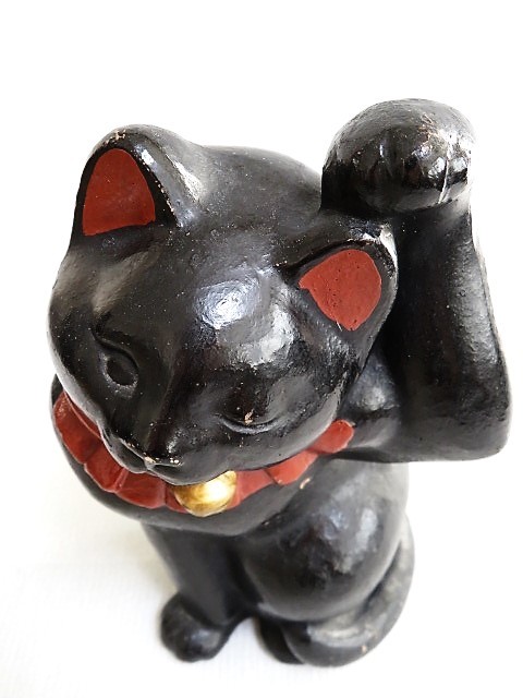 猫　ハニベ焼 招き猫 黒猫 縁起物 黒招き猫 アンティーク_画像8