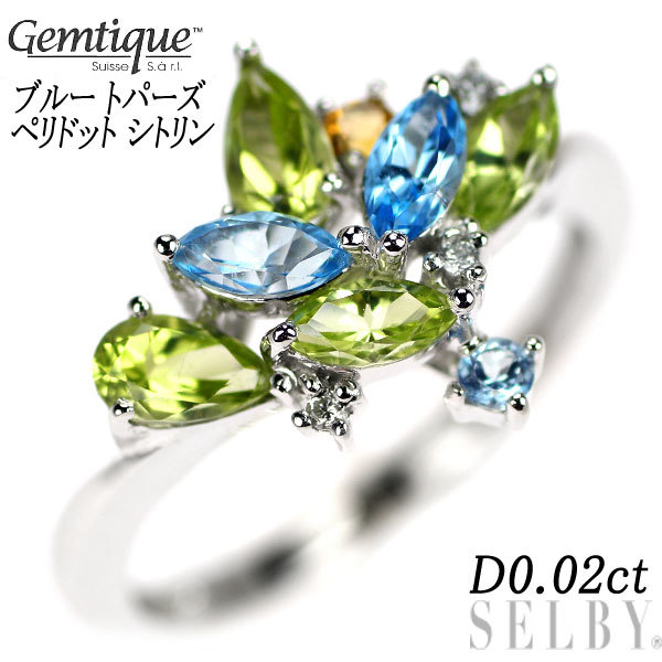 ジェムティーク/Gemtique K18WG ブルー トパーズ ペリドット シトリン