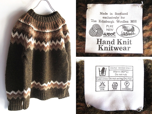 希少 ビンテージ EURO/ユーロ古着 スコットランド製 Hand Knit Knitwear 肉厚 ローゲージ ウール フェイアアイル ノルディック ロピニット