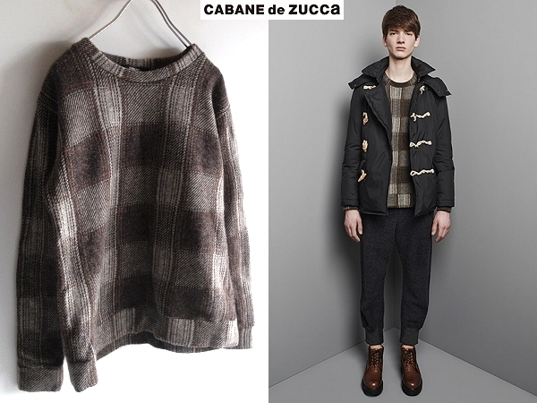 LOOK使用 CABANE de ZUCCA カバンドズッカ 2015AW チェック ウール ニット M ブラウン グレー 日本製_画像1