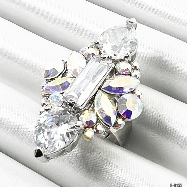 送料無料!! ひし形 フリーサイズ デザインリング 指輪 ゴージャス 結婚式 パーティー アクセサリー ◇R-0155