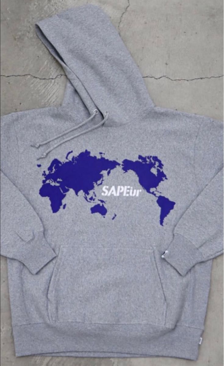 SAPEur WORLD MAP HOODIE XL 試着程度　タグ付き　グレー