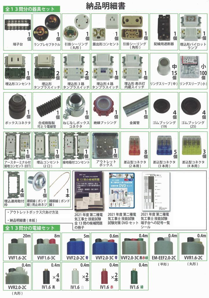 未使用 新品 第二種 電気工事士 技能試験 練習用 器材 材料 VVF電線コード 東芝 パナソニック製 スイッチ コンセント コネクター DVD付属_画像3