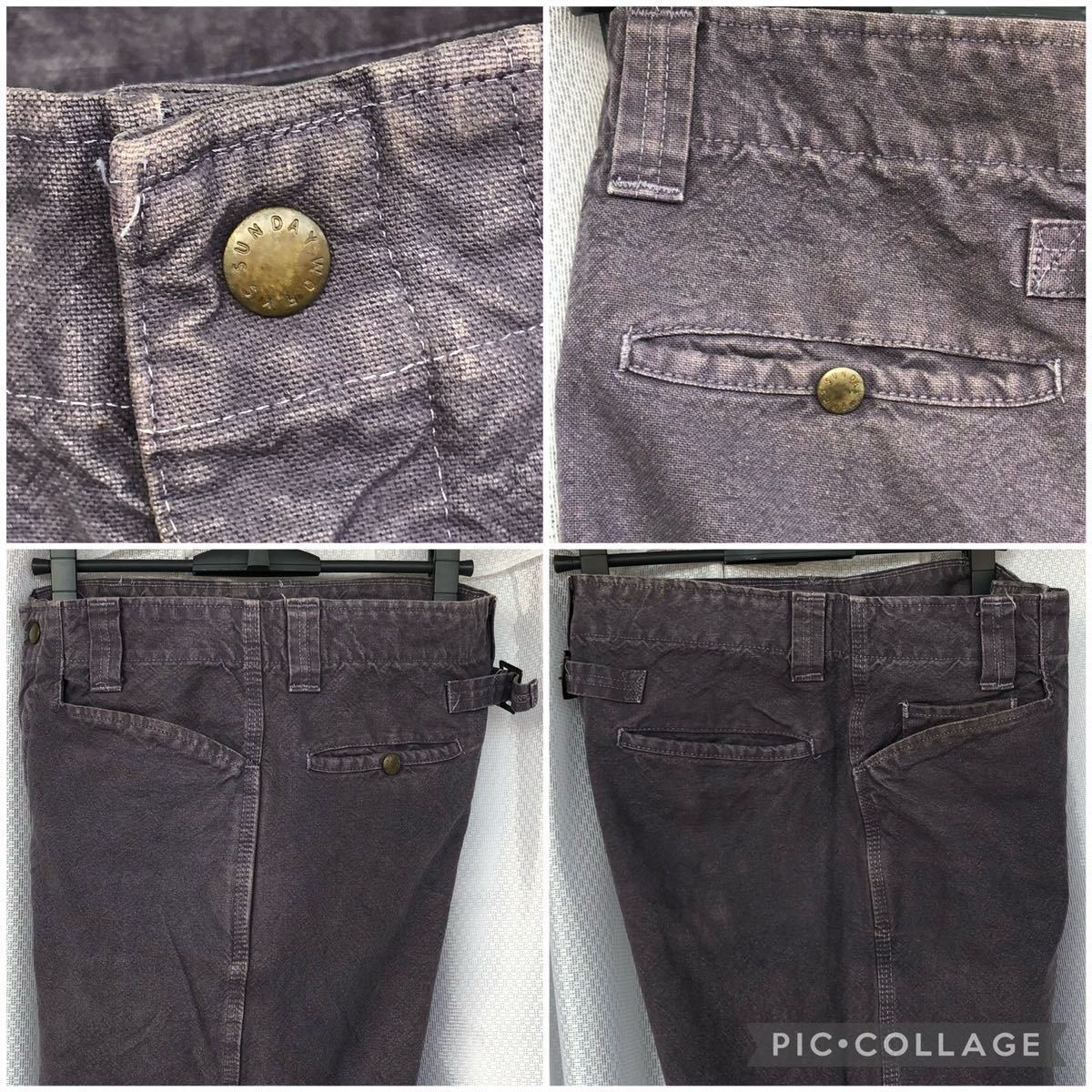 USA製 SUNDAY WORKS 尾錠付き 後染め ダメージ加工 ワークパンツ USA製 SUNDAY WORKS 尾錠付き 後染め ダメージ加工 ワークパンツ